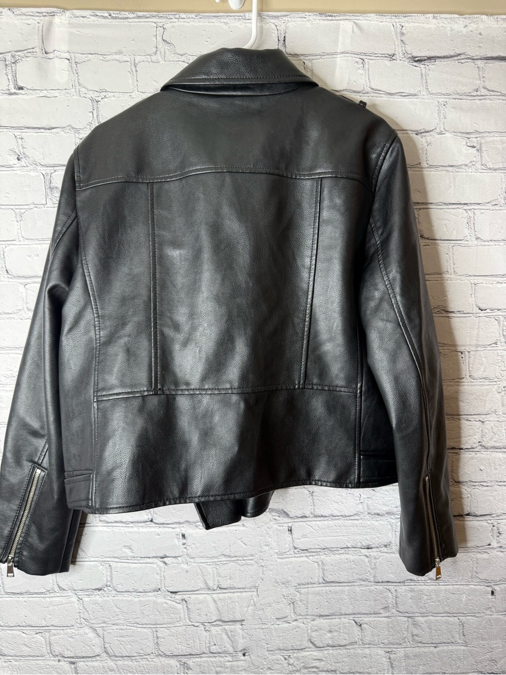 LOFT Black pebbled Leather Asymmetrical Moto Jacket size Xl - Picture 8 of 11